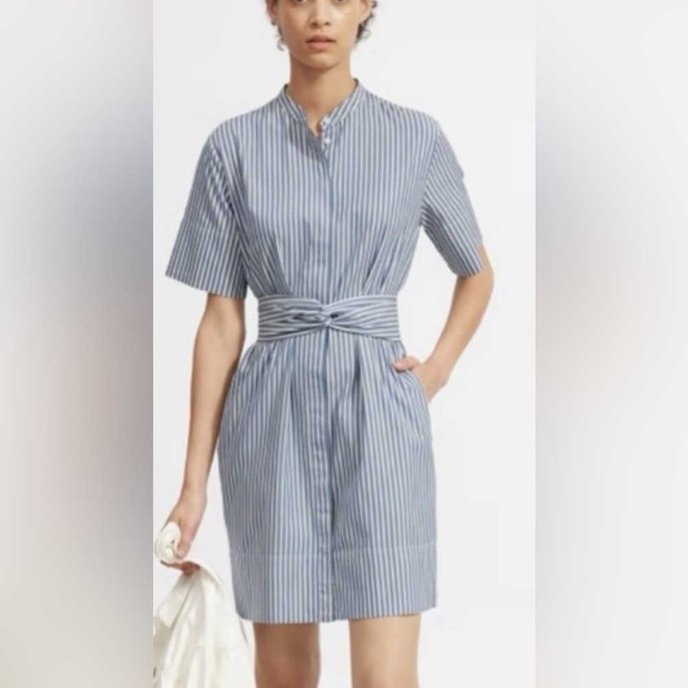 Everlane Blue and White Tie Front Mini Dress
